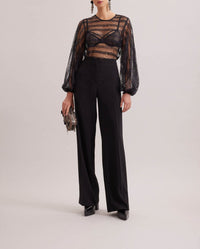 Blouse Romantic à manches ballon en dentelle - Black