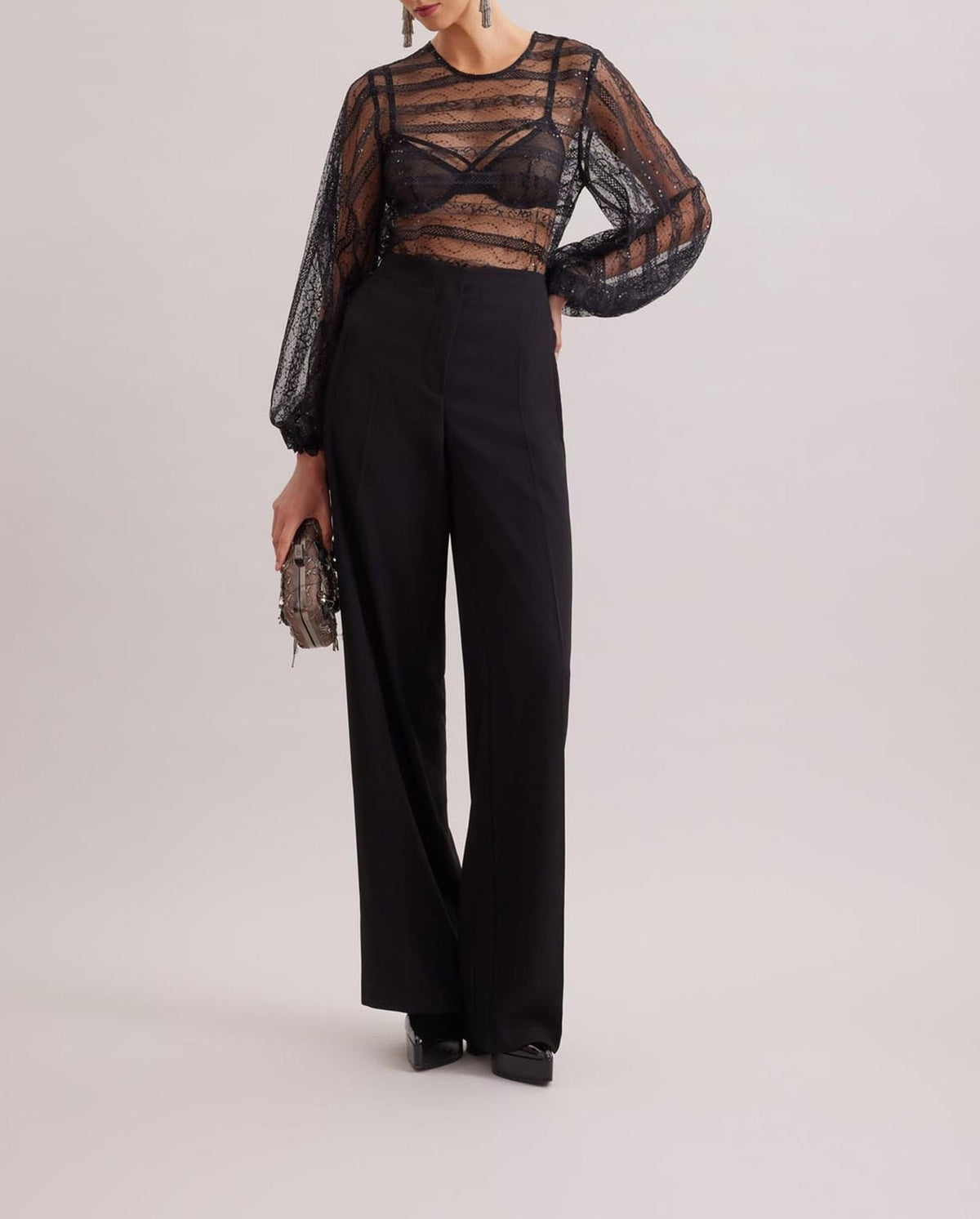 Blouse Romantic à manches ballon en dentelle - Black