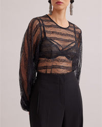 Blouse Romantic à manches ballon en dentelle - Black
