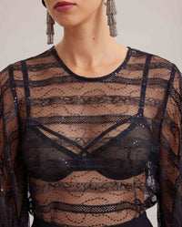 Blouse Romantic à manches ballon en dentelle - Black