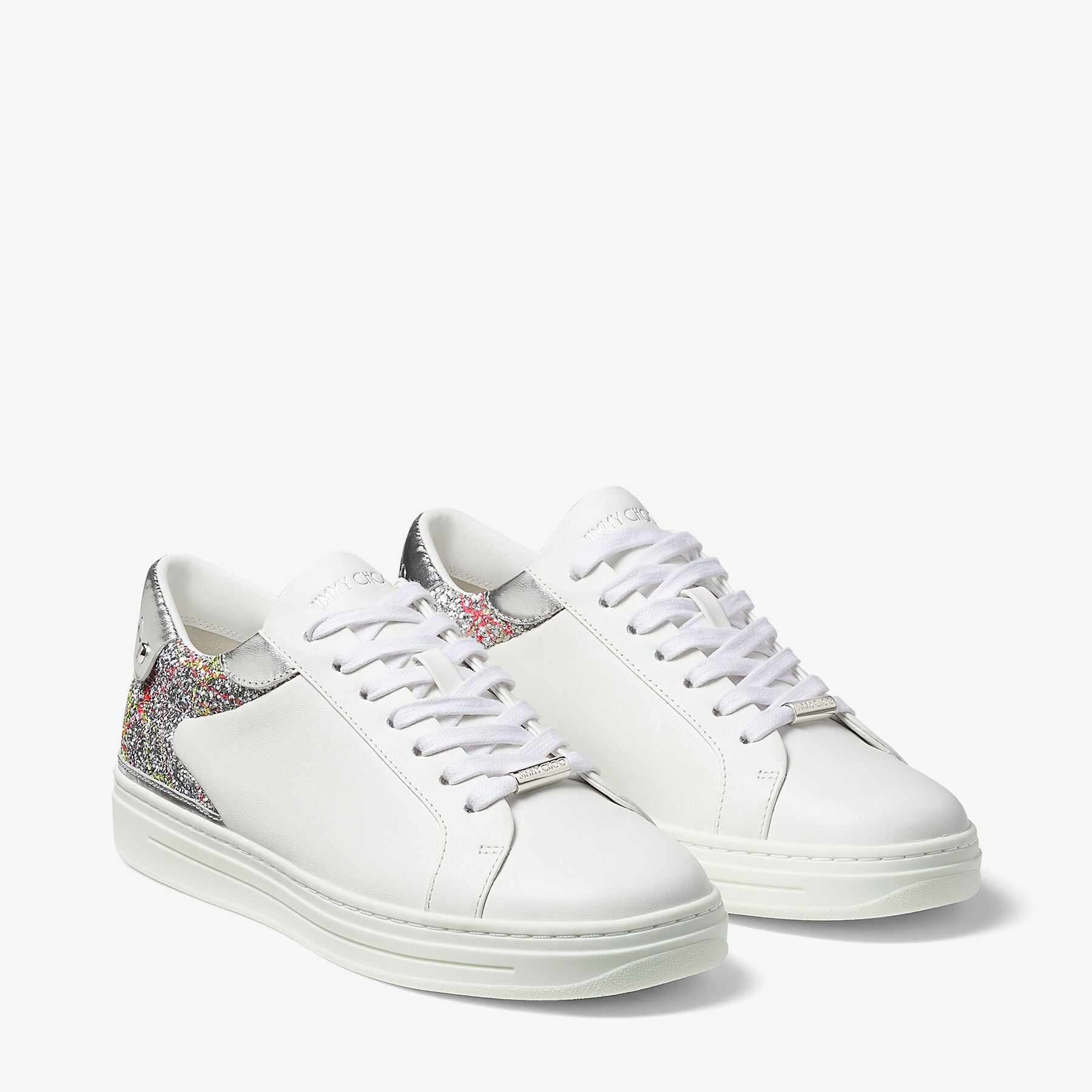 Sneakers Rome basses à tissu pailleté en cuir - White & Multi