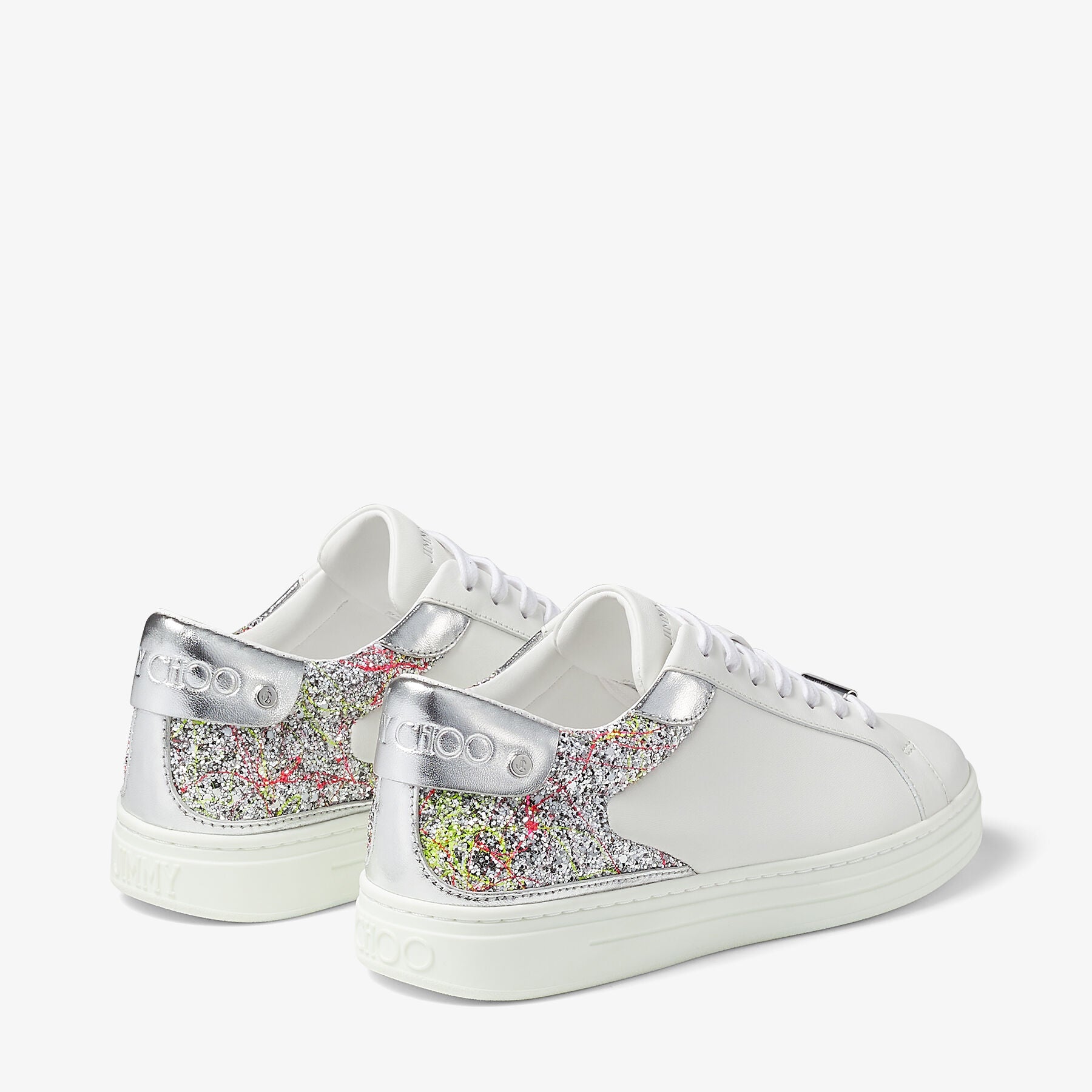 Sneakers Rome basses à tissu pailleté en cuir - White & Multi
