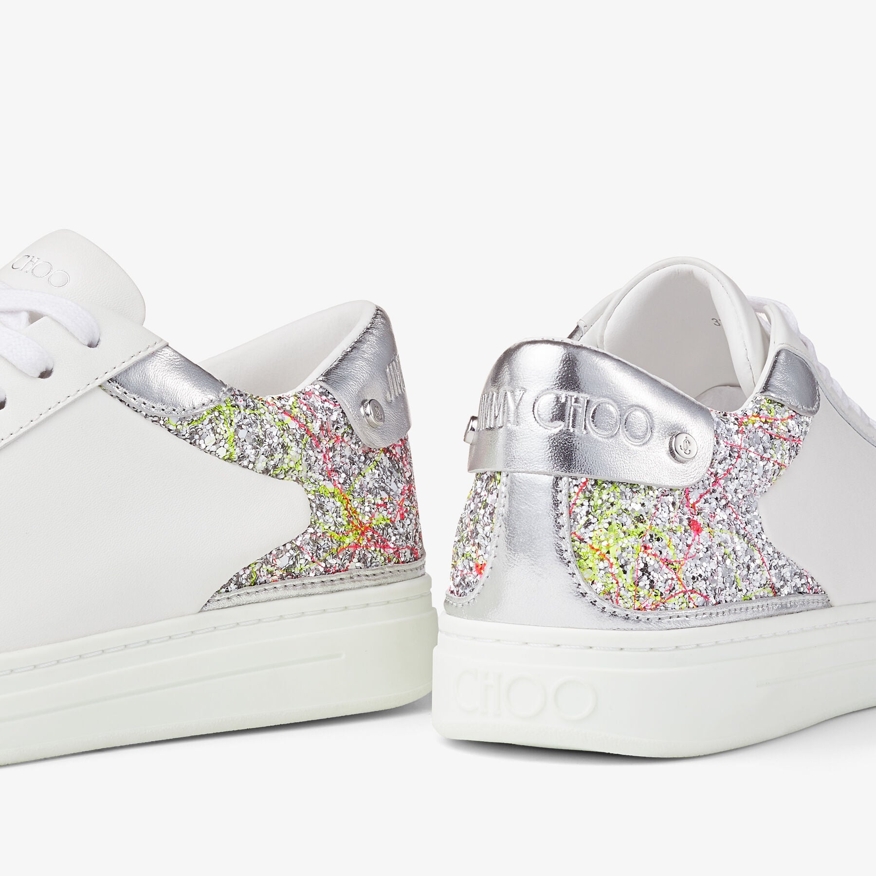 Sneakers Rome basses à tissu pailleté en cuir - White & Multi