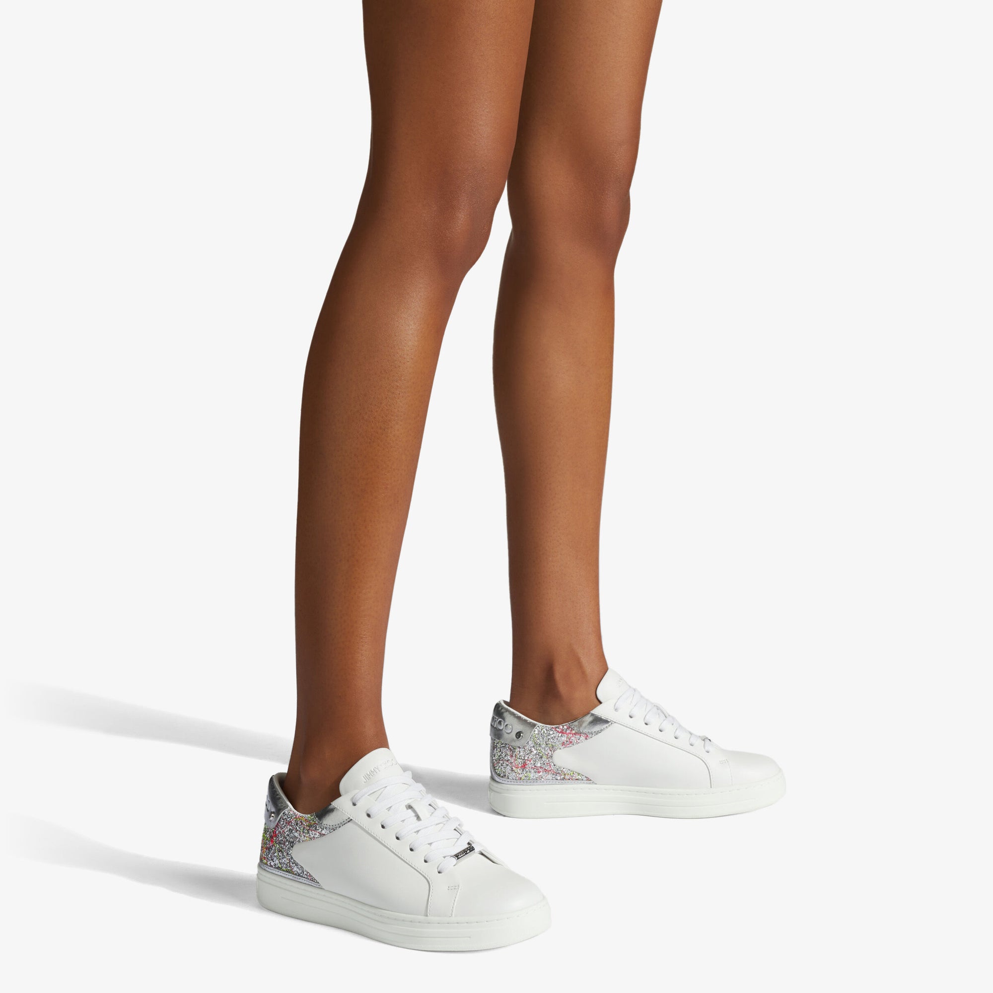 Sneakers Rome basses à tissu pailleté en cuir - White & Multi