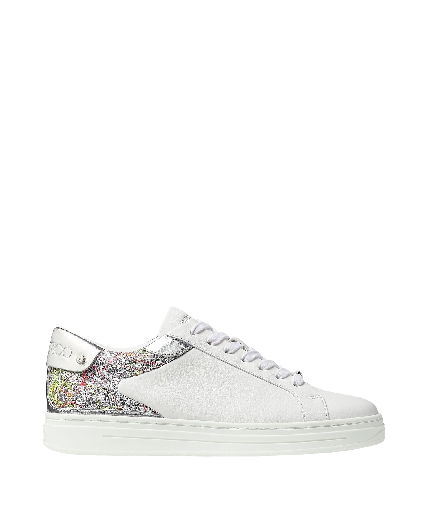 Sneakers Rome basses à tissu pailleté en cuir - White & Multi