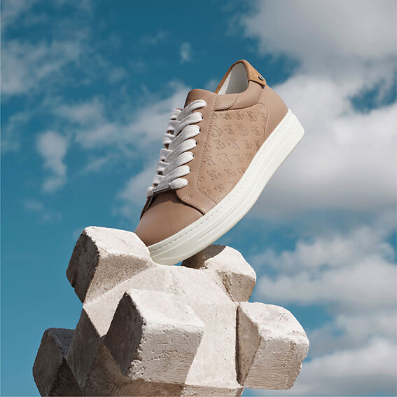 Sneakers Rome en cuir et textile à logo - Caramel