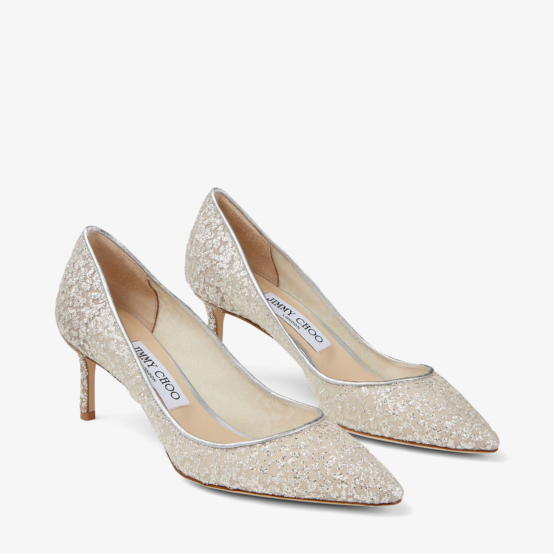 Romy 60 pumps in metallic leather and tulle - Silver & Pink