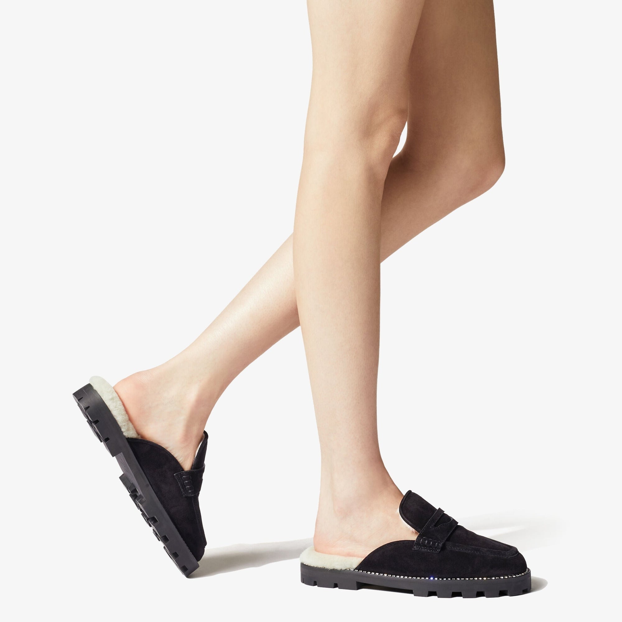 Mocassins mules plates Ronnie en cuir - Black & Natural