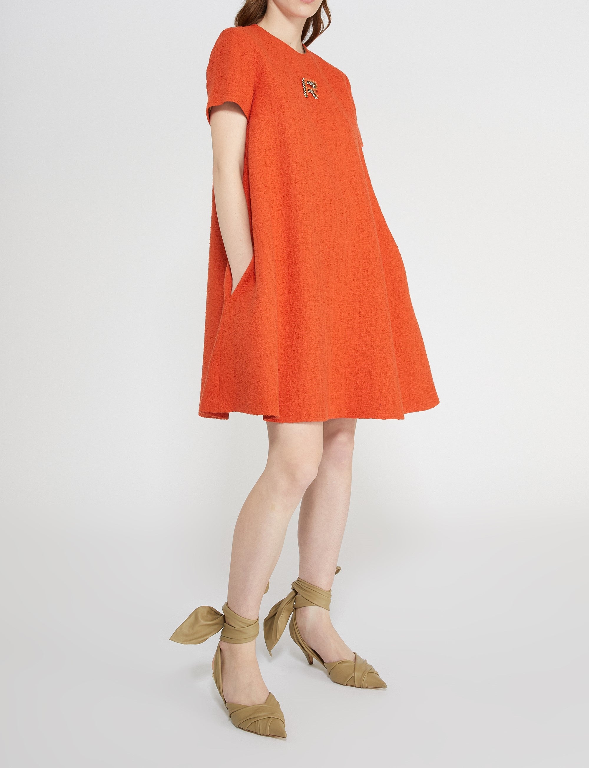 Robe courte trapèze en tweed - Orange
