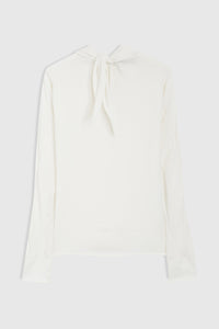 Blouse col drapé avec nœud au dos - Blanc
