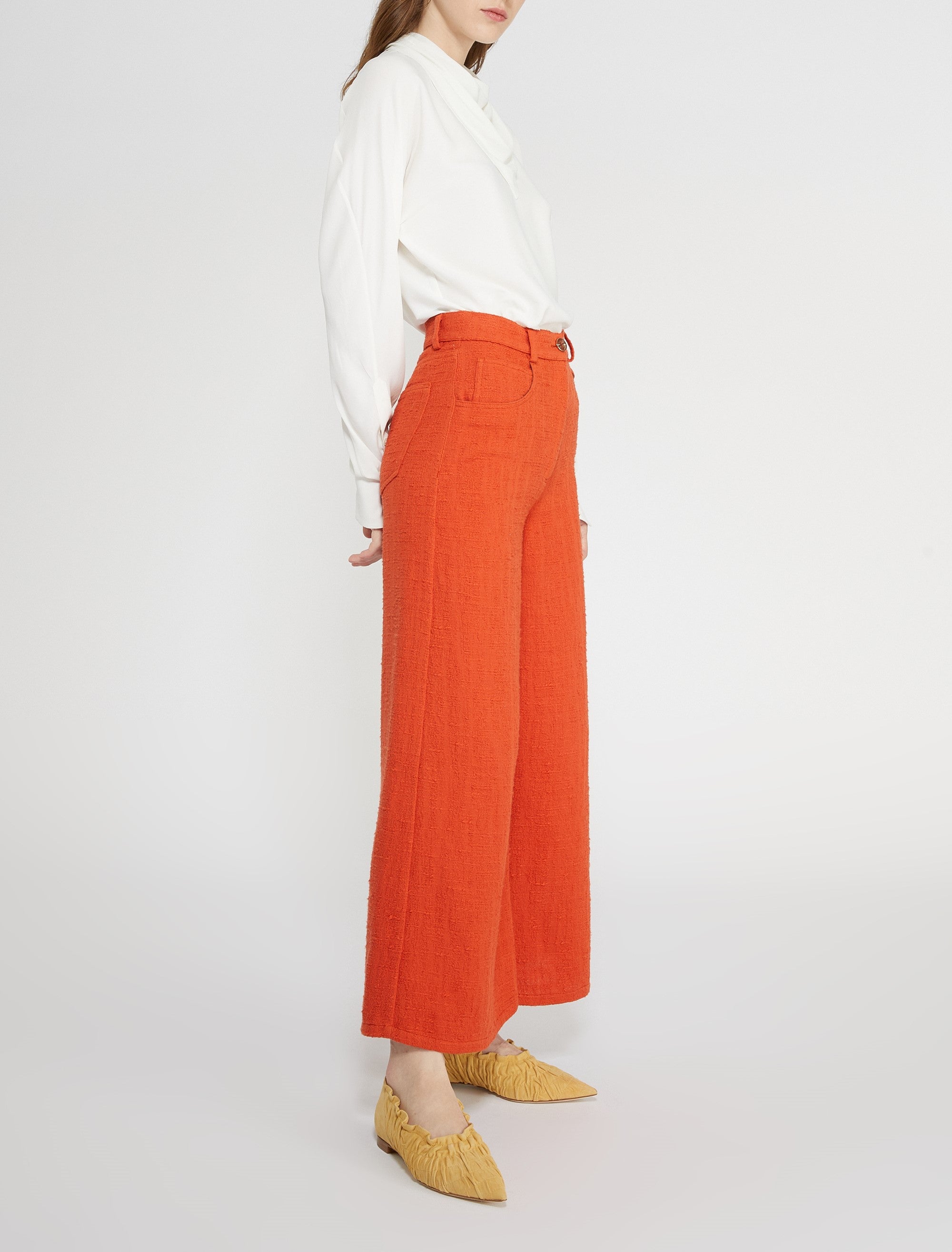 Blouse col drapé avec nœud au dos - Blanc
