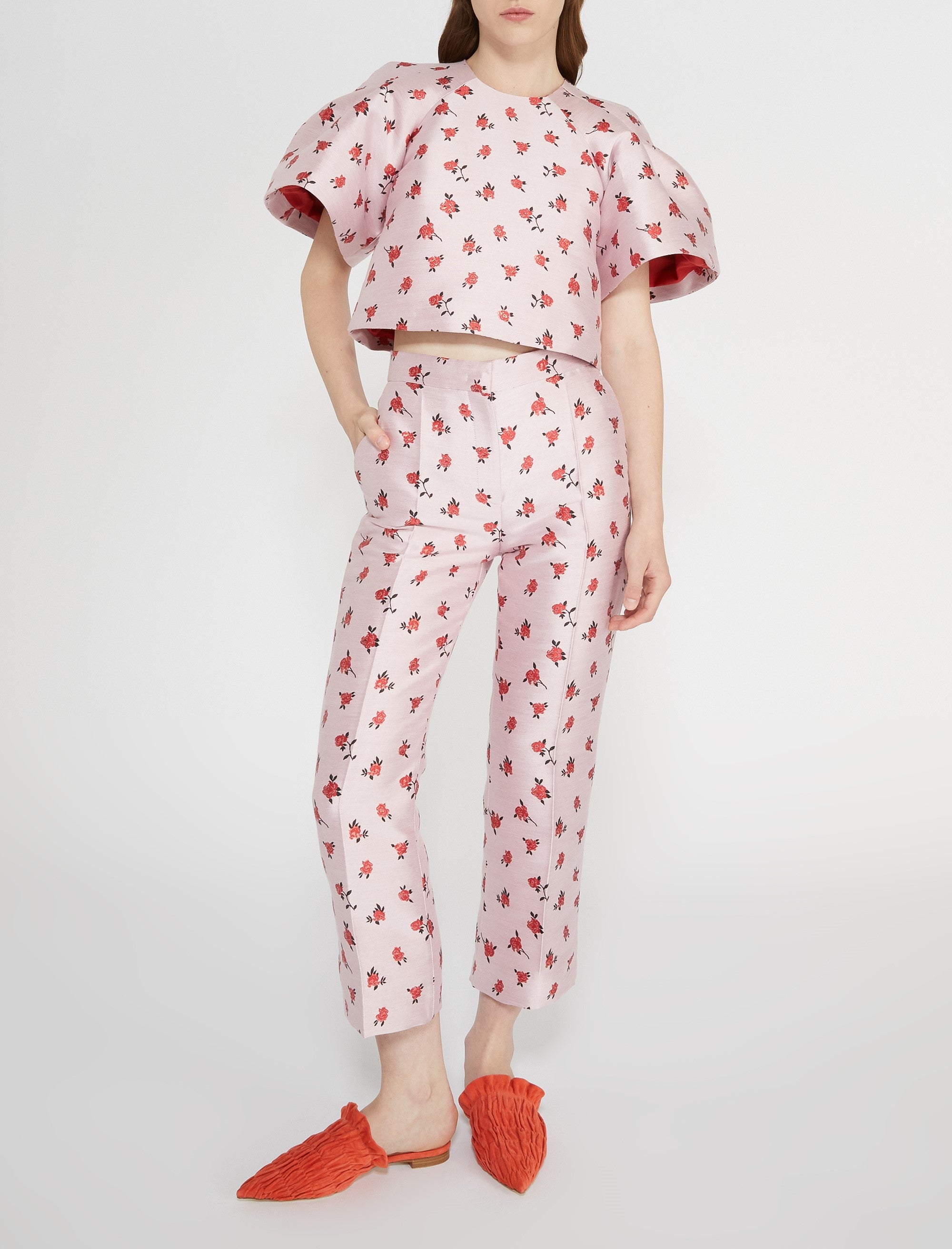 Blouse courte en brocart - Rose