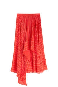 Jupe midi asymétrique en soie - Orange