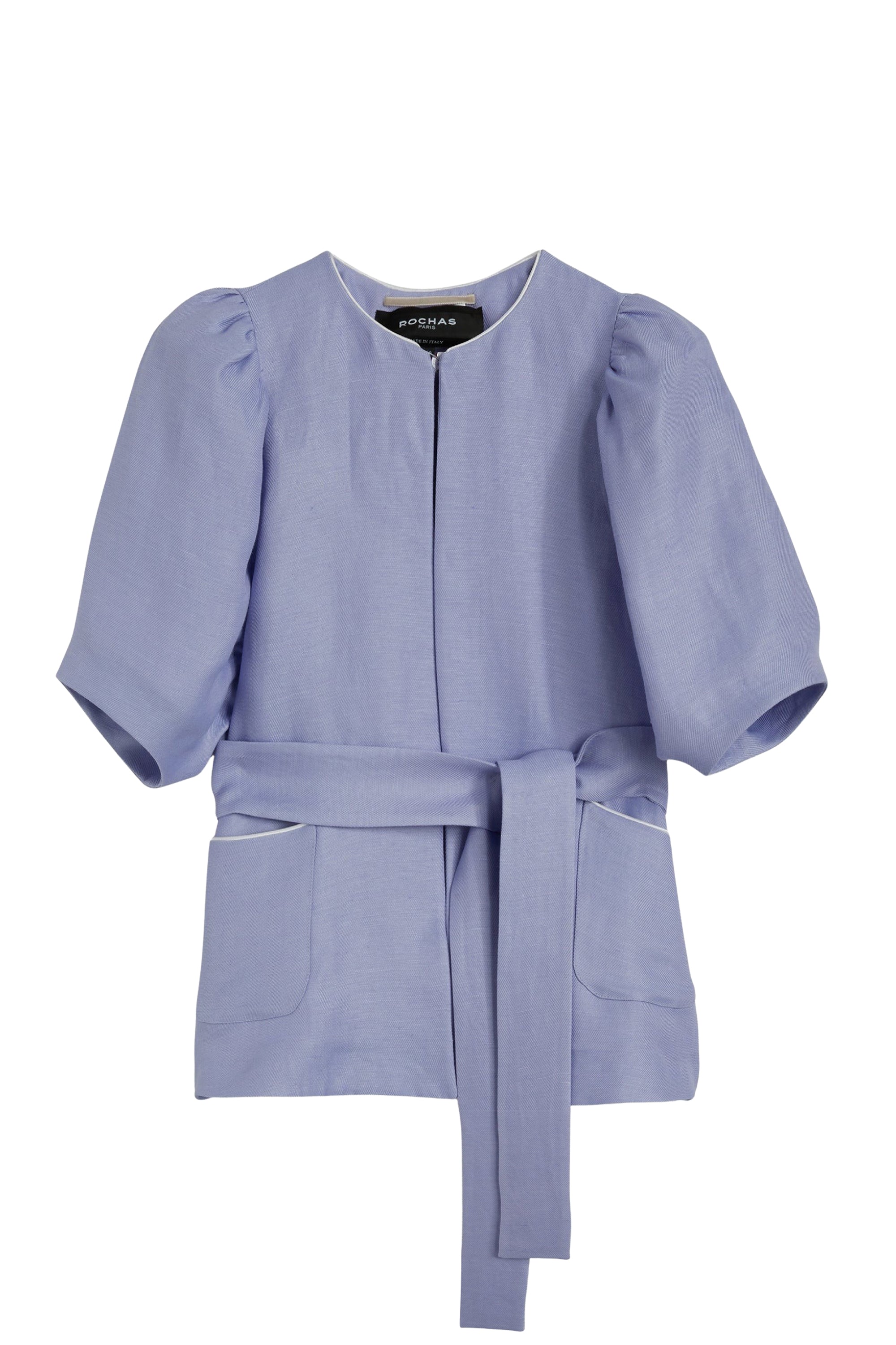 Blouse cintrée manches bouffantes en lin mélangé - Bleu