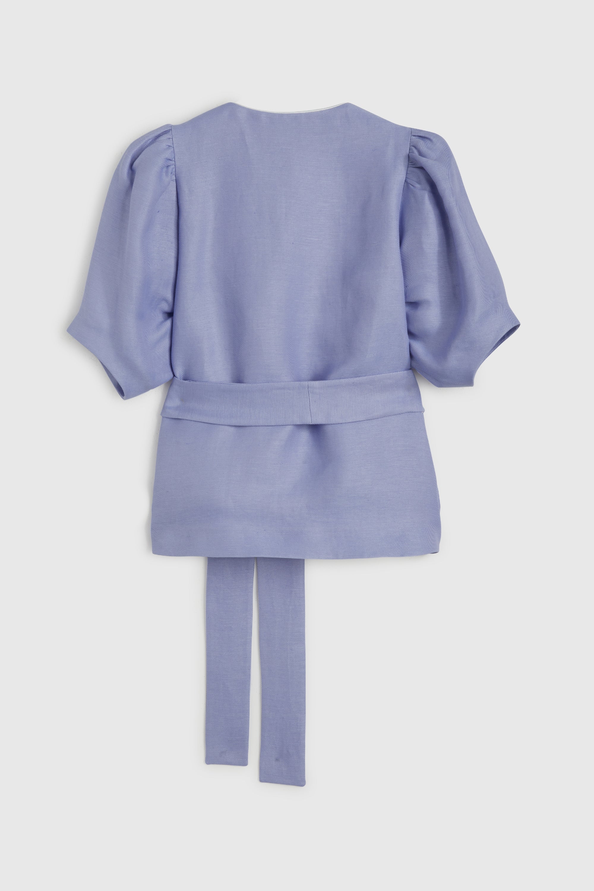 Blouse cintrée manches bouffantes en lin mélangé - Bleu