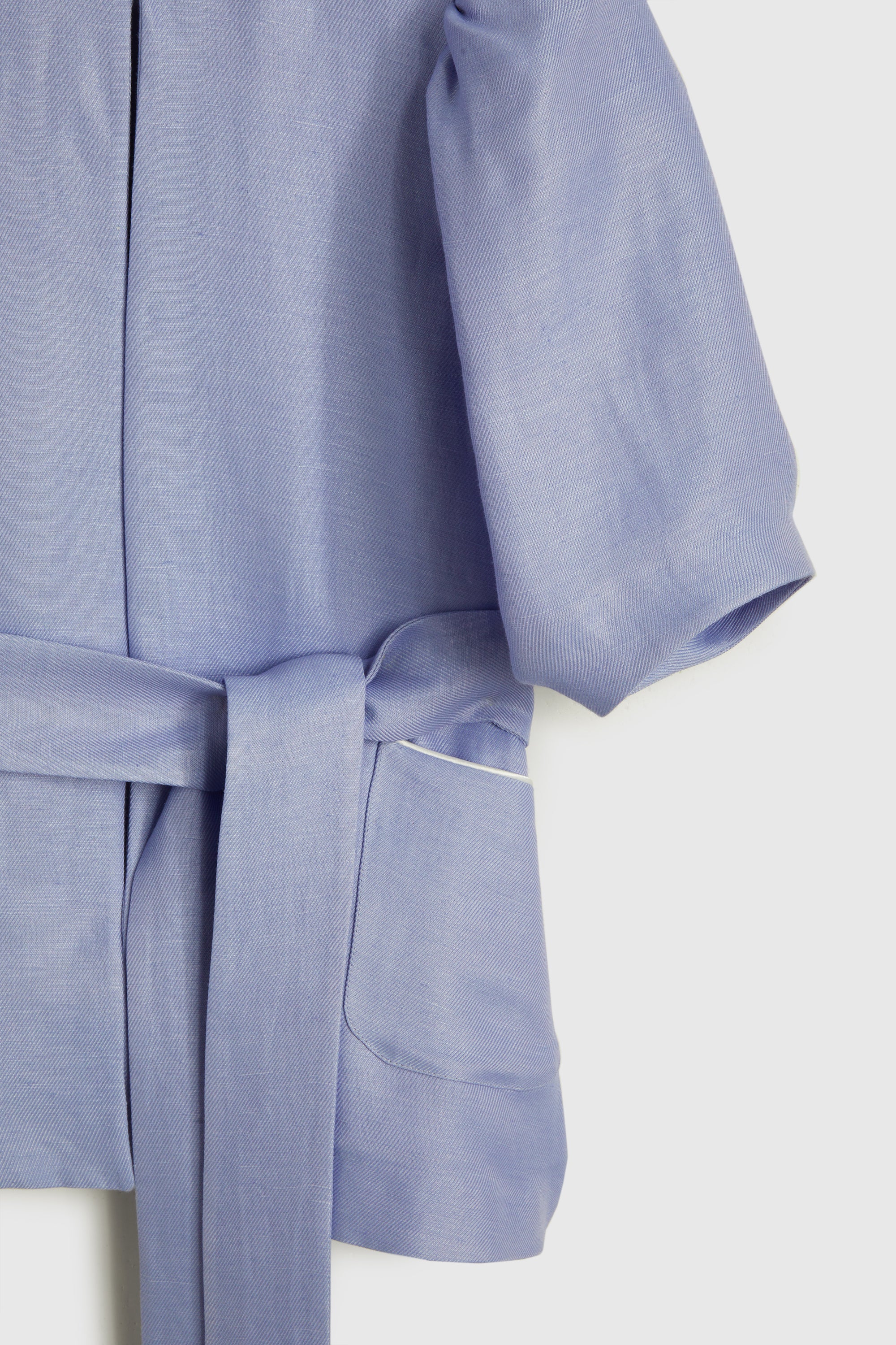 Blouse cintrée manches bouffantes en lin mélangé - Bleu