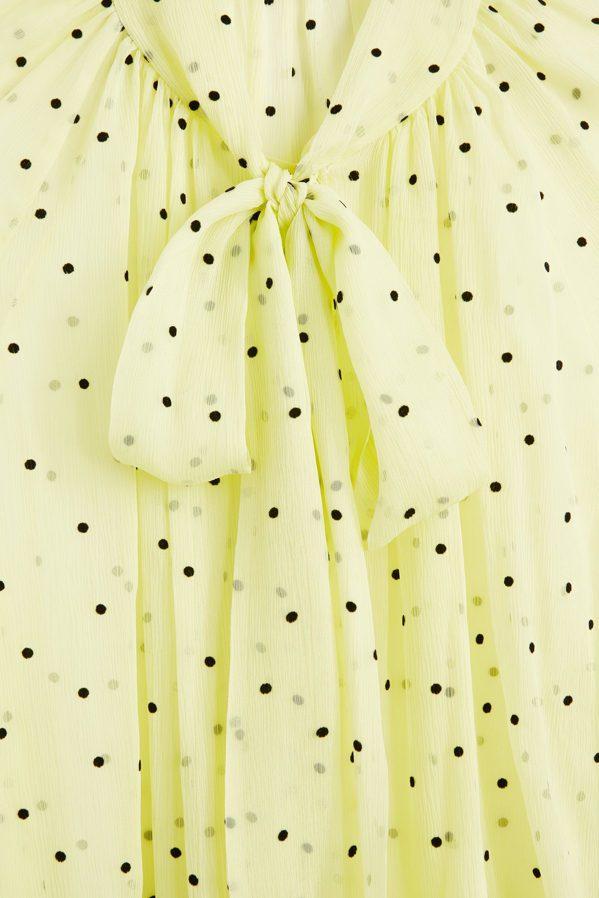 Blouse jacquard col lavallière en soie - Jaune
