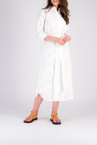 Mex long dress with broderie anglaise - White