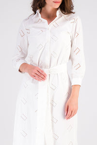 Mex long dress with broderie anglaise - White