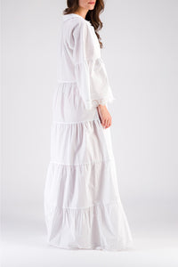 Robe Mex longue avec broderie anglaise et volants - Blanc