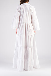 Robe Mex longue avec broderie anglaise et volants - Blanc