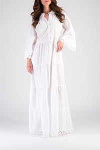 Robe Mex longue avec broderie anglaise et volants - Blanc