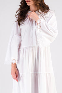 Robe Mex longue avec broderie anglaise et volants - Blanc