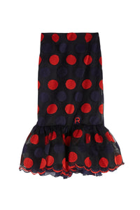 Jupe midi en dentelle à pois - Bleu