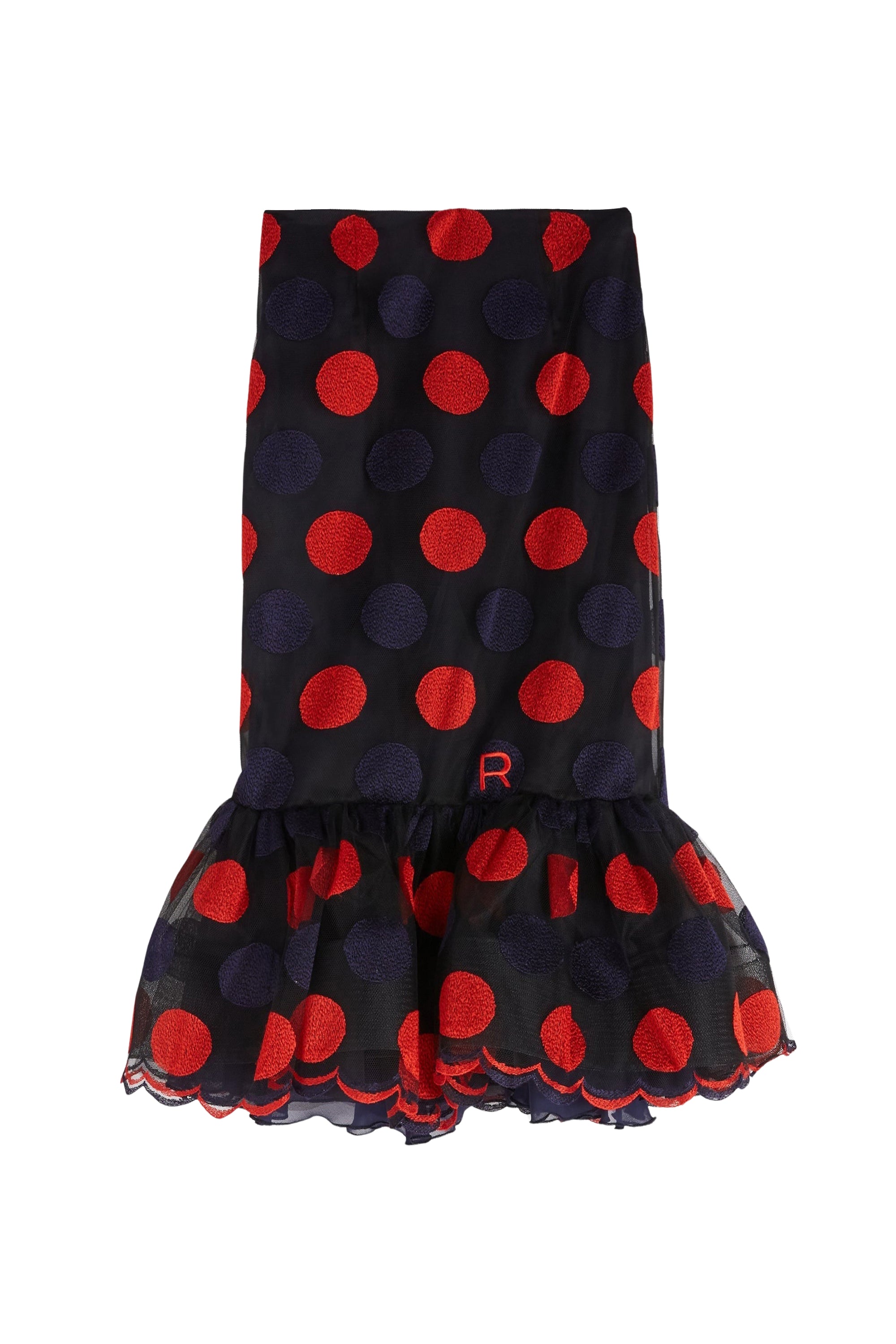 Jupe midi en dentelle à pois - Bleu