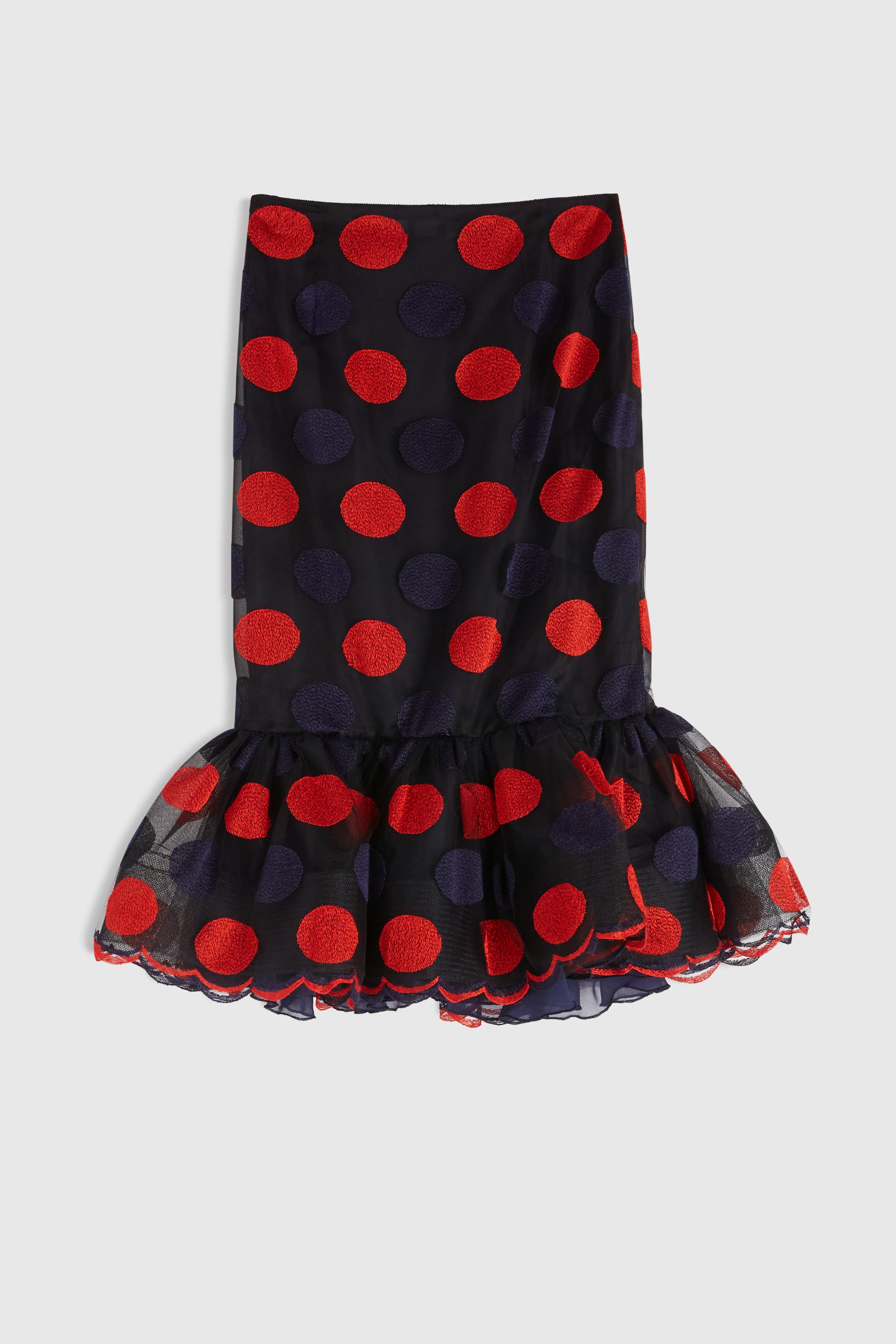 Jupe midi en dentelle à pois - Bleu
