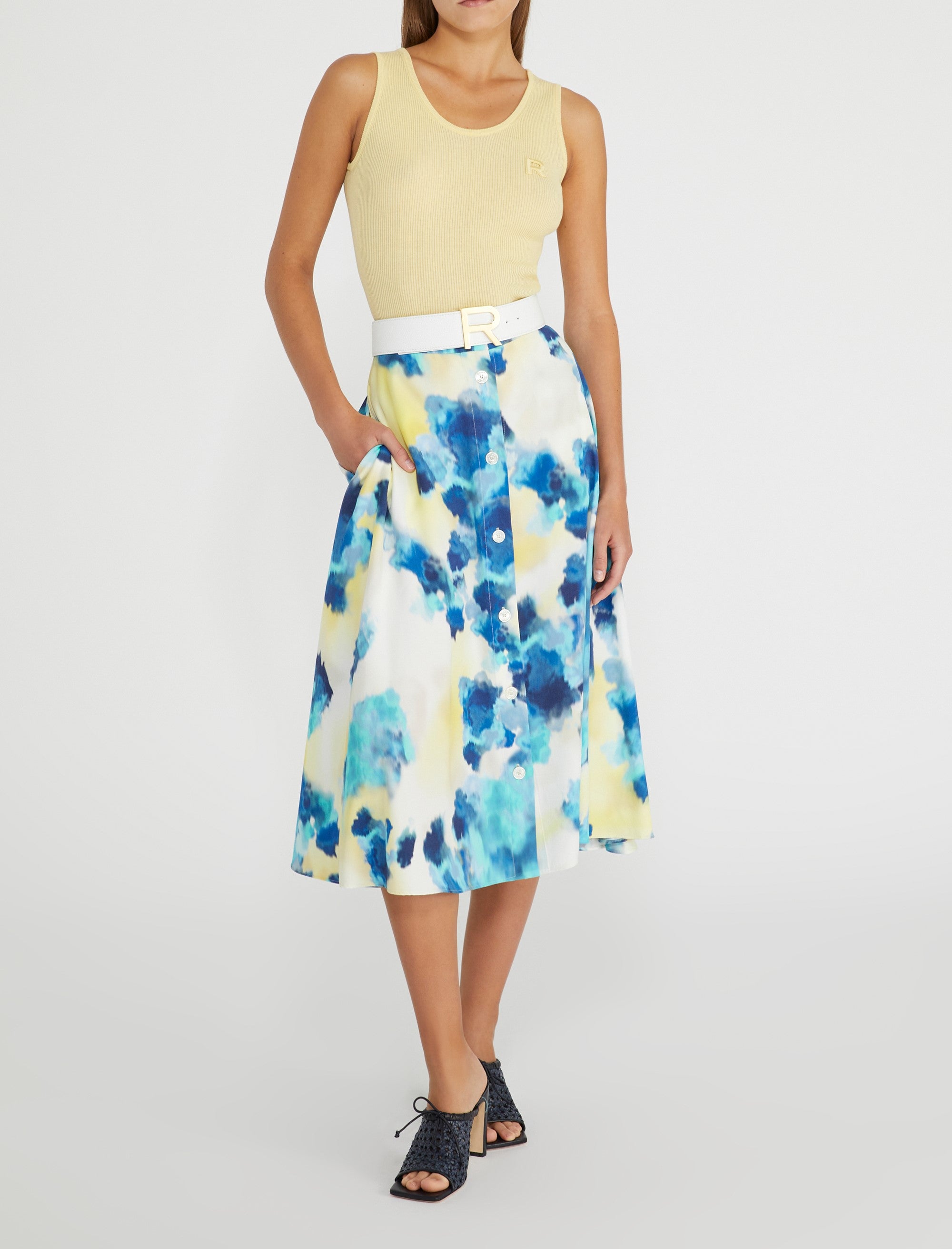 Jupe midi boutonnée - Bleu