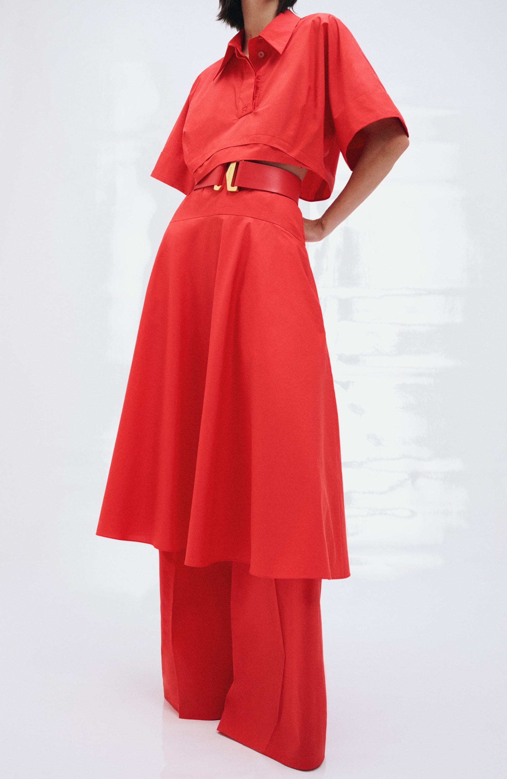 Pantalon ample taille haute - Rouge
