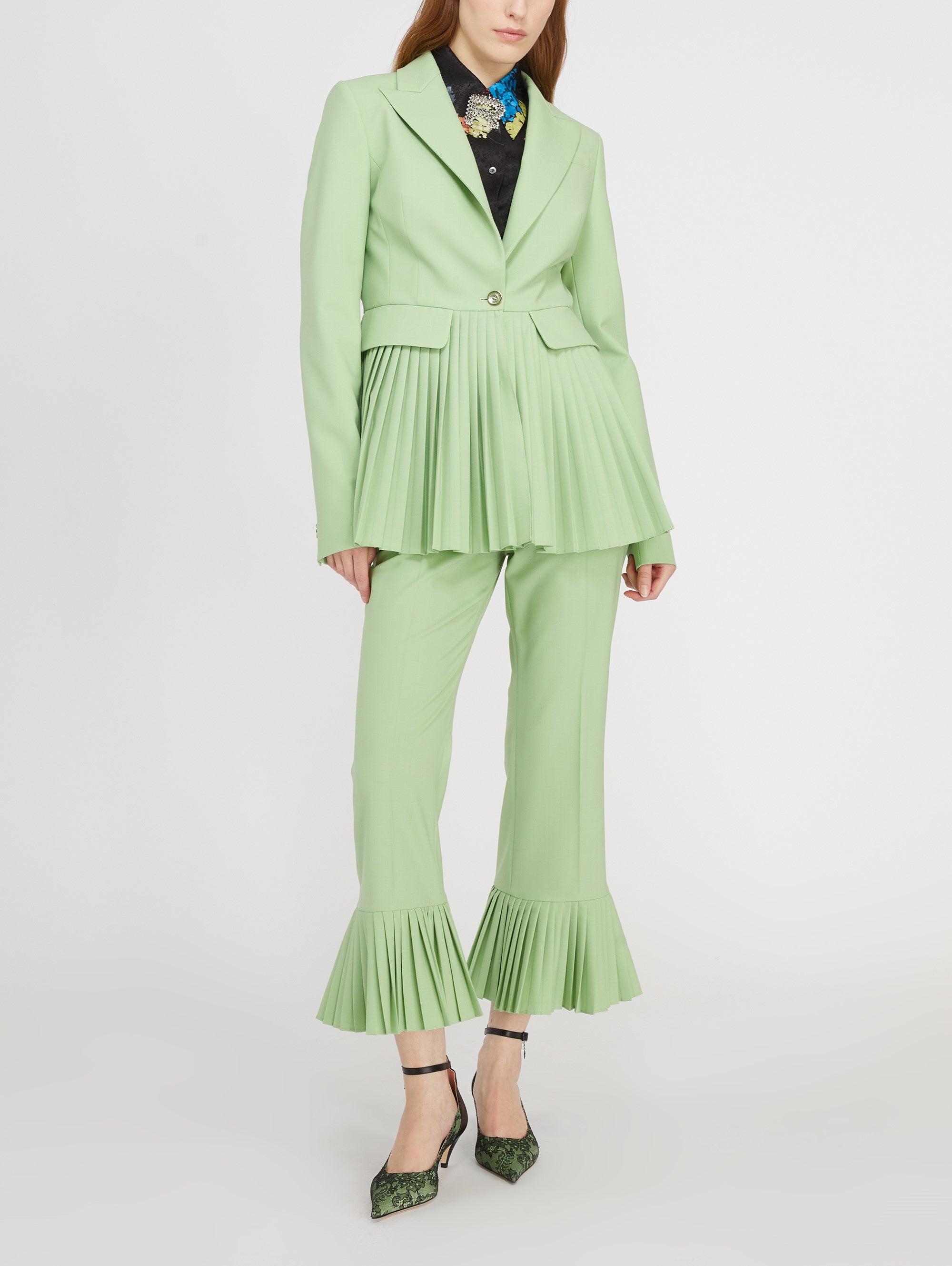 Pantalon de tailleur évasé en laine mélangée - Marron