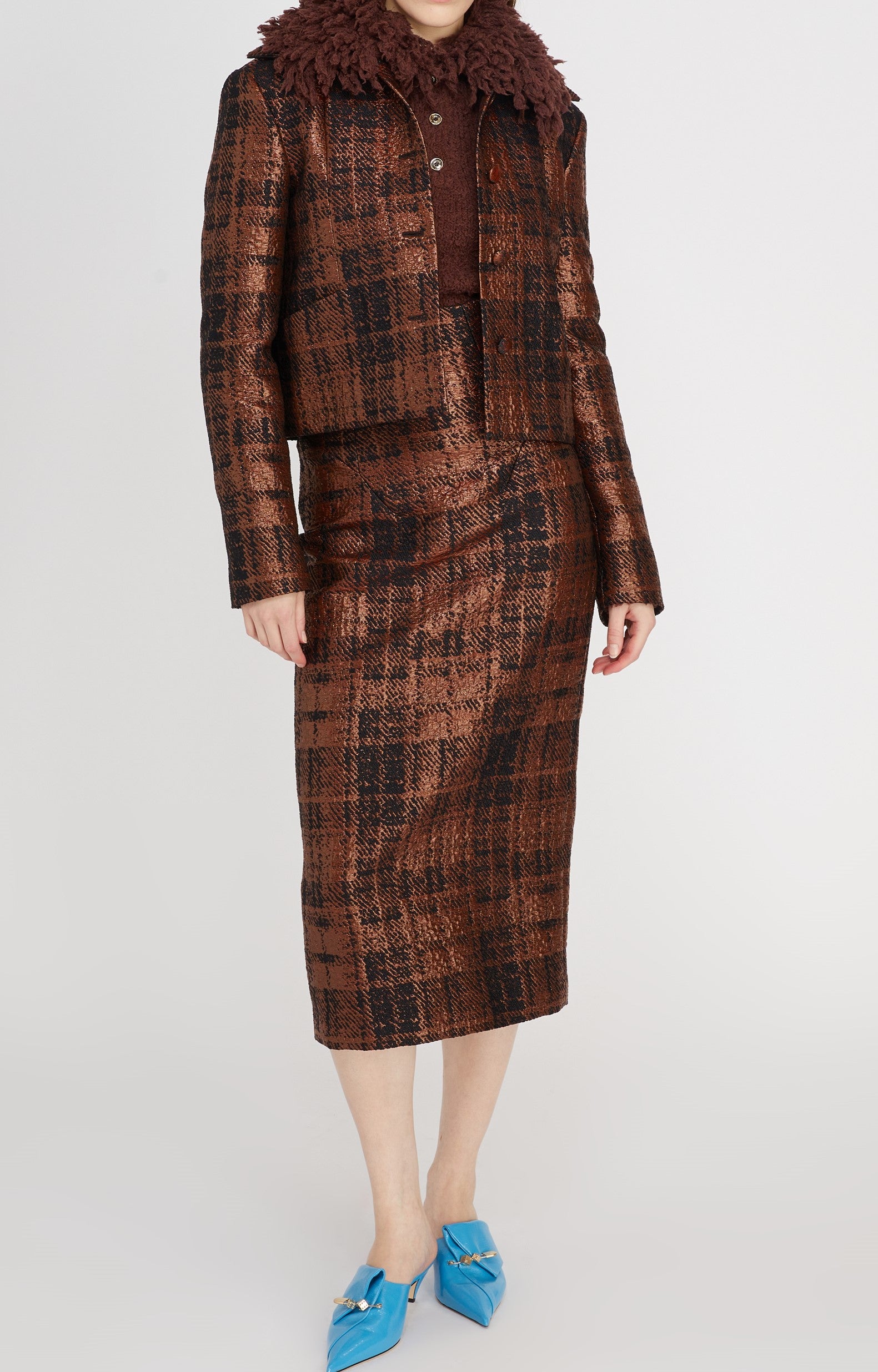 Veste de tailleur en jacquard - Marron & Noir