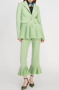 Pantalon de tailleur évasé en laine mélangée - Vert