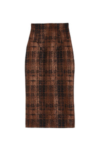 Jupe midi crayon en jacquard - Marron & Noir