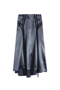 Jupe midi ornée de dentelle en satin - Gris