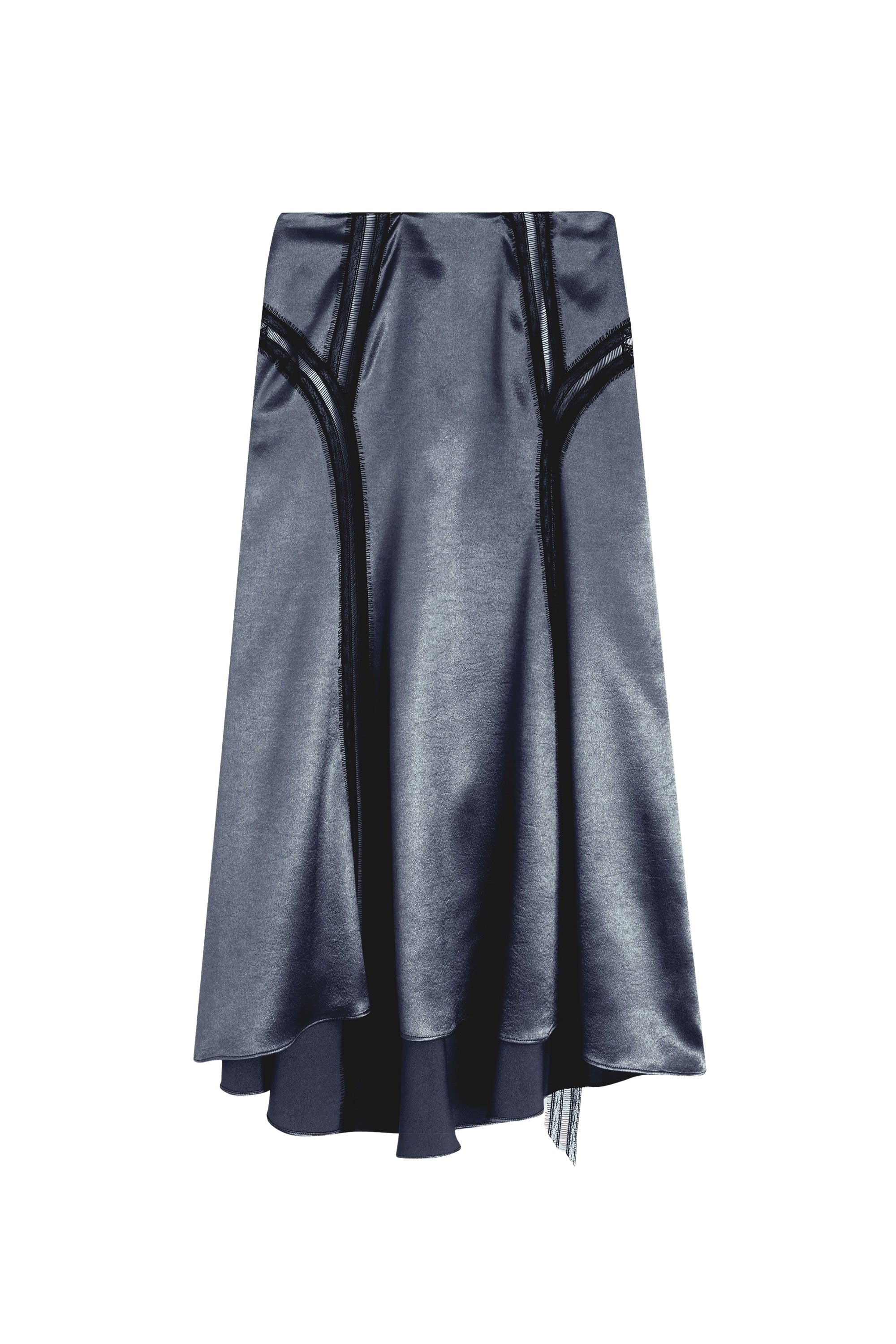 Jupe midi ornée de dentelle en satin - Gris