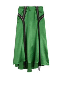 Jupe midi ornée de dentelle en satin - Vert