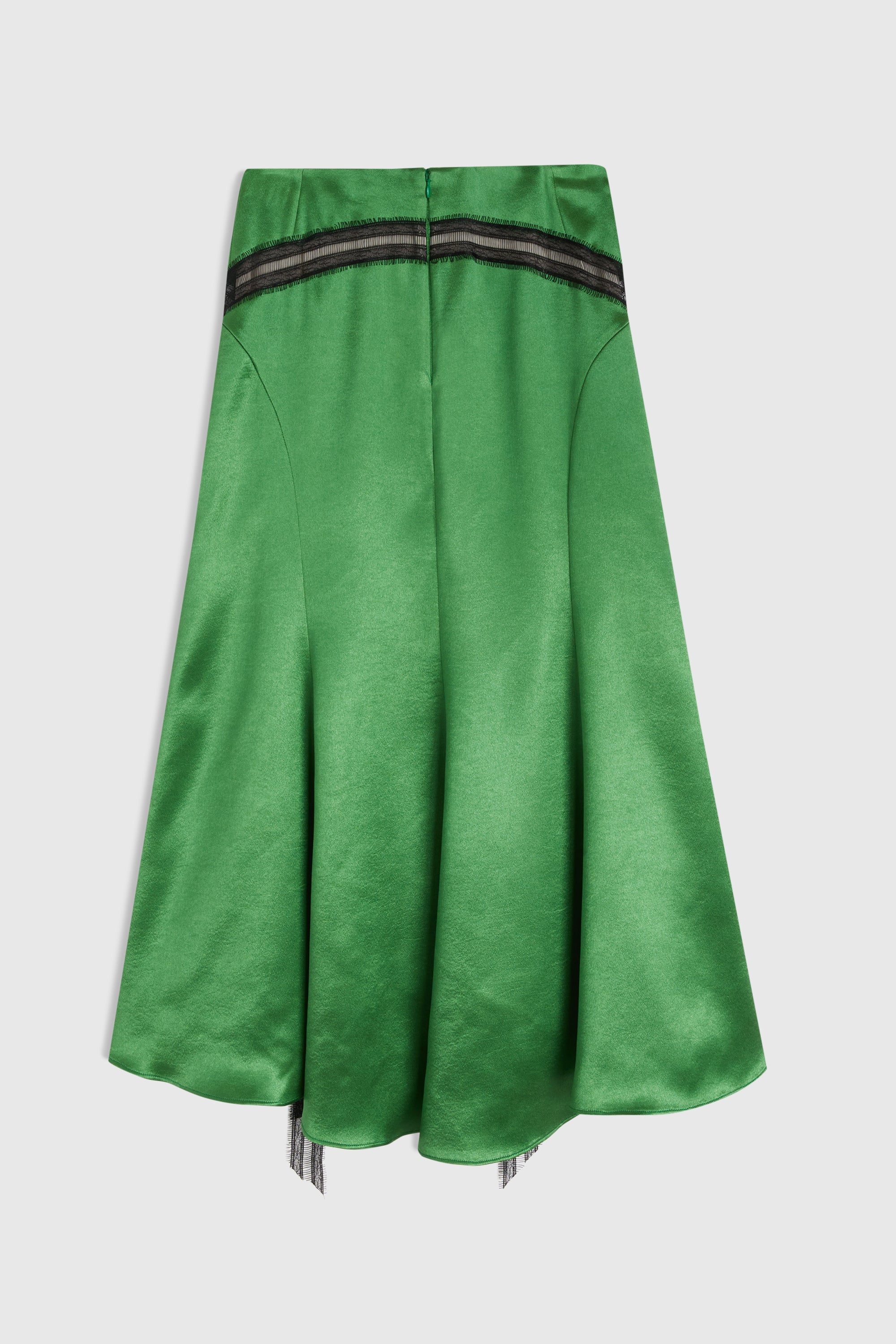 Jupe midi ornée de dentelle en satin - Vert