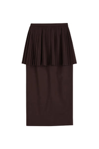 Jupe tailleur plissée en laine - Marron