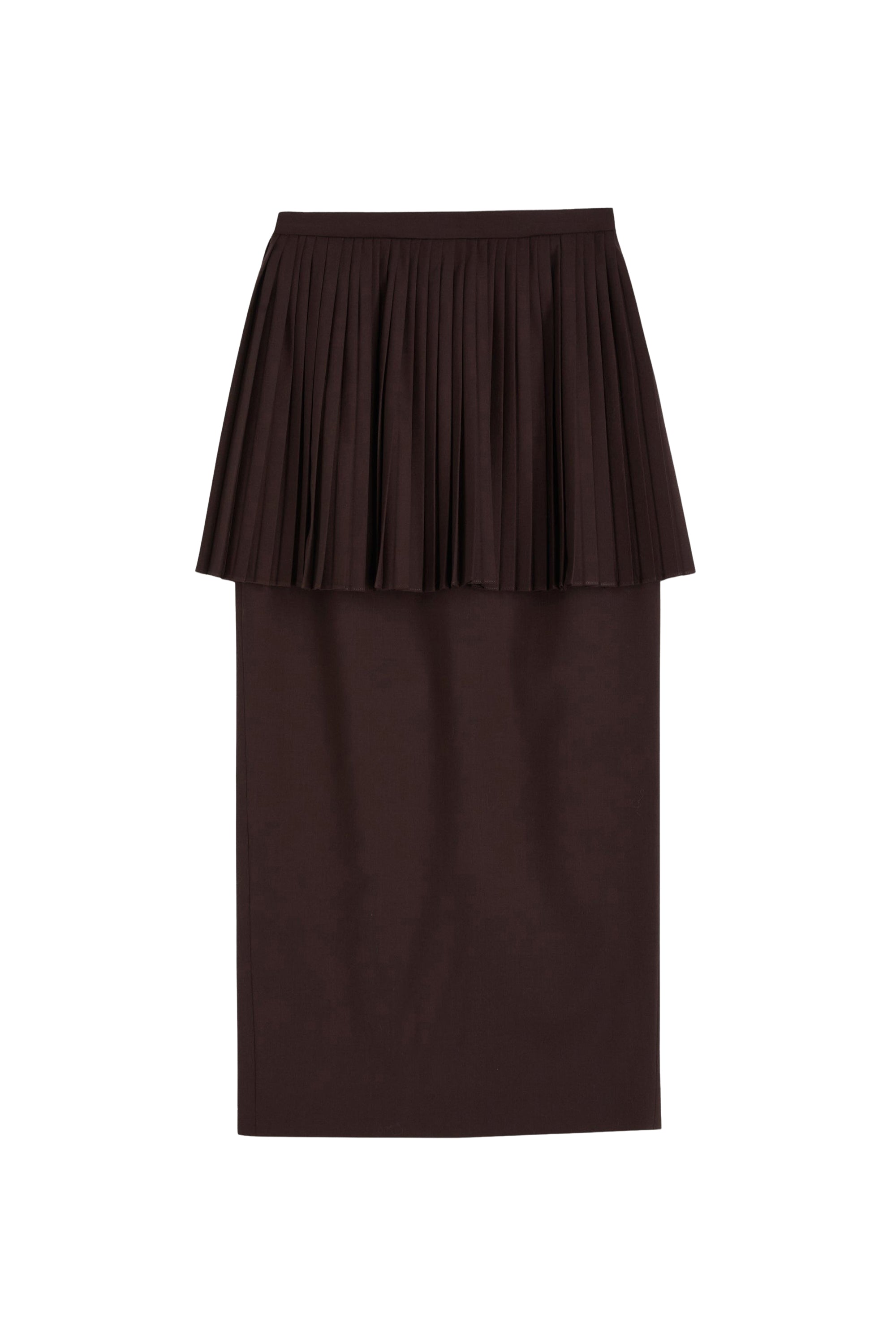 Jupe tailleur plissée en laine - Marron