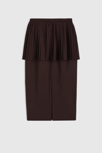 Jupe tailleur plissée en laine - Marron
