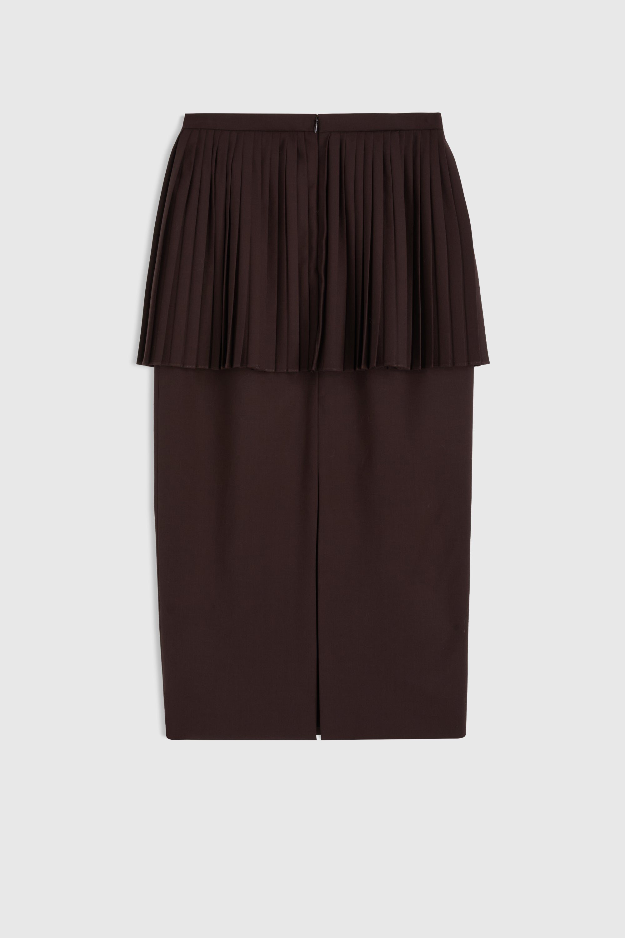 Jupe tailleur plissée en laine - Marron