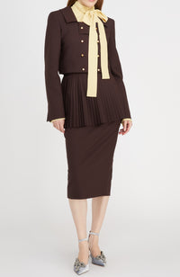 Jupe tailleur plissée en laine - Marron