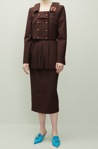 Jupe tailleur plissée en laine - Marron