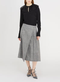 Jupe midi portefeuille en laine - Orange