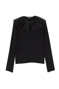 Blouse à col plissé en soie - Noir