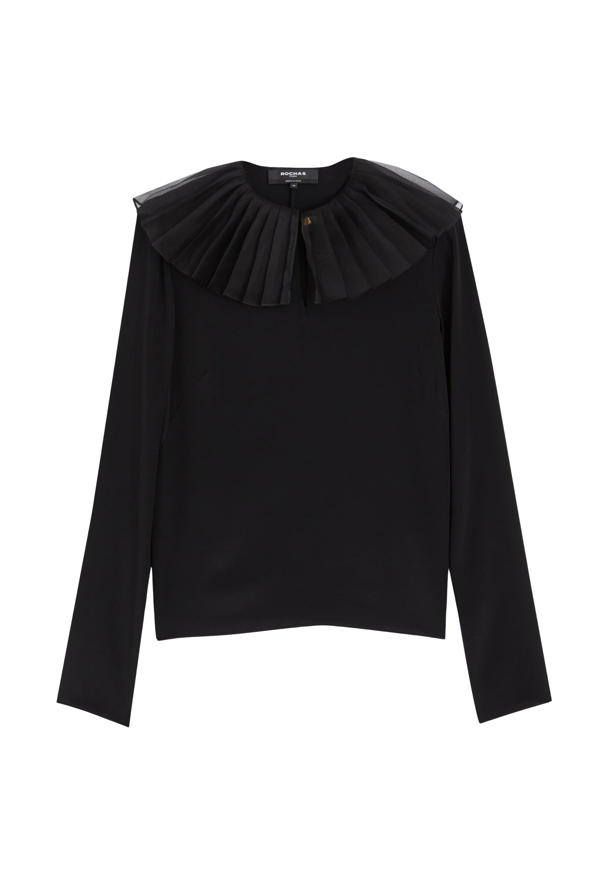 Blouse à col plissé en soie - Noir