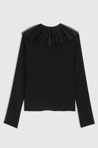 Blouse à col plissé en soie - Noir